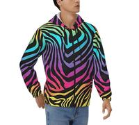 XKBFKLKMC Men'S Full-Zip Hoodie Colorful Rainbow Zebra Print Hoodies Sweatshirt Long Sleeve Top, Comfortable Breathable Men'S Hooded Jacket, With Big Pocket