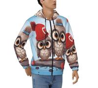 XKBFKLKMC Men'S Full-Zip Hoodie Cute Owl Print Hoodies Sweatshirt Long Sleeve Top, Comfortable Breathable Men'S Hooded Jacket, With Big Pocket