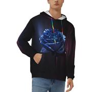 XKBFKLKMC Men'S Hoodies Pullover Classic Hooded Blue Rose Print Fashion Casual Long Sleeve Sweatshirt Hoody Top With Pocket Colorful Drawstring