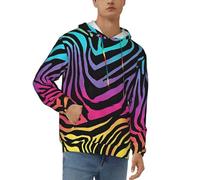 XKBFKLKMC Men'S Hoodies Pullover Classic Hooded Colorful Rainbow Zebra Print Fashion Casual Long Sleeve Sweatshirt Hoody Top With Pocket Colorful Drawstring