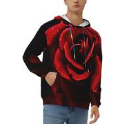 XKBFKLKMC Men'S Hoodies Pullover Classic Hooded Red Rose Print Fashion Casual Long Sleeve Sweatshirt Hoody Top With Pocket Colorful Drawstring