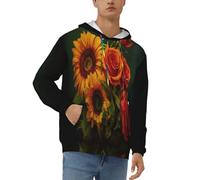 XKBFKLKMC Men'S Hoodies Pullover Classic Hooded Sunflower And Rose Print Fashion Casual Long Sleeve Sweatshirt Hoody Top With Pocket Colorful Drawstring