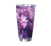 XKBFKLKMC Purple Flowers 20oz Insulated Stainless Steel Tumbler with Lids and Straws, Double Wall Vacuum Travel Coffee Mug, Thermal Cup for Cold & Hot Drinks, Reusable Metal Straw & Brush