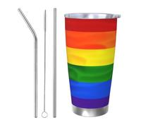 XKBFKLKMC Rainbow Flag 20oz Insulated Stainless Steel Tumbler with Lids and Straws, Double Wall Vacuum Travel Coffee Mug, Thermal Cup for Cold & Hot Drinks, Reusable Metal Straw & Brush