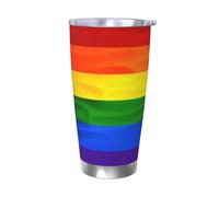 XKBFKLKMC Rainbow Flag 20oz Insulated Stainless Steel Tumbler with Lids and Straws, Double Wall Vacuum Travel Coffee Mug, Thermal Cup for Cold & Hot Drinks, Reusable Metal Straw & Brush
