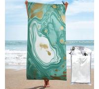 XKBFKLKMC Soft Beach Towel Green Gold Marble - Extra Large 160x80cm Microfiber Beach Towels,Quick Dry,Super Absorbent,Sand Free,Lightweight,Perfect For Travel,Swimming,Camping,Yoga