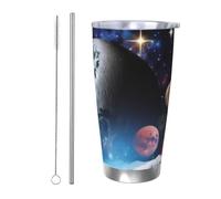 XKBFKLKMC Space Planet 20oz Insulated Stainless Steel Tumbler with Lids and Straws, Double Wall Vacuum Travel Coffee Mug, Thermal Cup for Cold & Hot Drinks, Reusable Metal Straw & Brush