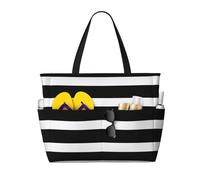 XKBFKLKMC Stripes Black White Extra Large Beach Bags For Women, Waterproof Sandproof Large Pool Bag, Lightweight Shoulder Bag With Zip, Foldable Handbag For Travel Pool Shopping Holiday Gym