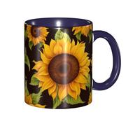 XKBFKLKMC Stylish Beautiful Sunflower Printed 11 Oz Two Tone Ceramic Mugs | Colorful Inside Coffee Cup | Double Color Tea Drinking Mug for Home, Kitchen, and Office