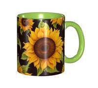 XKBFKLKMC Stylish Beautiful Sunflower Printed 11 Oz Two Tone Ceramic Mugs | Colorful Inside Coffee Cup | Double Color Tea Drinking Mug for Home, Kitchen, and Office
