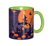XKBFKLKMC Stylish Halloween Witch Flying Printed 11 Oz Two Tone Ceramic Mugs | Colorful Inside Coffee Cup | Double Color Tea Drinking Mug for Home, Kitchen, and Office