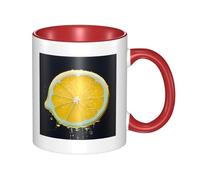 XKBFKLKMC Stylish Yellow Lemon Printed 11 Oz Two Tone Ceramic Mugs | Colorful Inside Coffee Cup | Double Color Tea Drinking Mug for Home, Kitchen, and Office