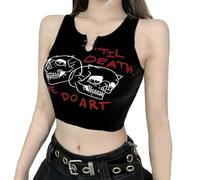 XKBHYD Goth Tank Tops for Women Y2k Emo Skull Print Shirt Punk Alternative Tops Gothic Harajuku Bodycon Shirts