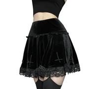 XKBHYD Gothic Velvet Mini Skirt for Women - Plus Size Elastic High Waist Lace Cross Print A-Line - Elegant Fairy Witchy Halloween Skirts