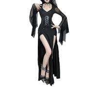 XKBHYD Ladies Gothic Maxi Dresses Two Piece Corset Dress Women Long Sleeve Punk Grunge Dresses Hight Split Long Dress