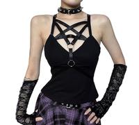 XKBHYD Ladies Grunge Punk Camisole Gothic Crop Tops for Women Star Pattern Y2K Alt Emo Shirt Mall Goth Harajuku Tops Black
