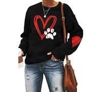 XKBHYD Ladies Love Heart Sweatshirts Dog Paw Print Long Sleeve Pullover Tops Crewneck Casual Blouse for Women S-3XL Black