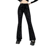 XKBHYD Women Gothic Velvet Pants Punk Grunge Wide Leg Pants Vintage High Waist Floral Trousers Y2K Emo Alt Harajuku Pants Black