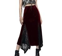 XKBHYD Womens Goth Long Skirts Vintage Velvet Lace Skirts Grunge Punk Harajuku Fairy Skirt Emo Alt Witchy Maxi Skirt Red