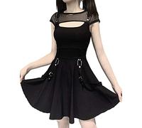 XKBHYD Women's Gothic Black Dress - Mall Goth Aesthetic Alt Emo Rock Grunge Halter Dress