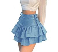 XKBHYD Womens Gothic Mini Skirt Grunge Punk Bandage Skirt Hight Waist Y2K E-Girl Skort Mall Goth Uniform Pleated Skater Skirt Blue