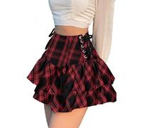 XKBHYD Womens Gothic Mini Skirt Grunge Punk Bandage Skirt Hight Waist Y2K E-Girl Skort Mall Goth Uniform Pleated Skater Skirt