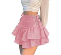 XKBHYD Womens Gothic Mini Skirt Grunge Punk Bandage Skirt Hight Waist Y2K E-Girl Skort Mall Goth Uniform Pleated Skater Skirt Pink