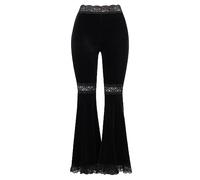 XKBHYD Women's Gothic Velvet Midi Lace Trousers - Punk Grunge Harajuku Wide Leg Pants - Y2K Emo Alt Pants - Black