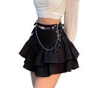 XKBHYD Womens Ruffle Tie Close Skirts Black Mini Skirt High Waist Goth Punk Skirt Girls Pleated Skirt Summer, Black Skirt With Belt, XL