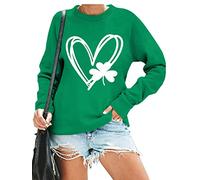 XKBHYD Womens St Patricks Day Sweatshirts Casual Long Sleeve Love Heart Print Shirts Crewneck Loose Pullover Tops Green