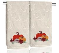 Xkdamai 2 Pack Fall Hand Towel Jacquard Embroidered Cotton Kitchen Towels Farmhours Thankful Bath Towels Set Thanksgiving Bathroom Decor (Beige Pumpkin, 2*Hand Towel)