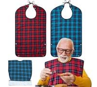 XKDOUS 2pcs Adult Bibs For Men Washable, Reusable Waterproof Large Bibs For Adult, Clothing Protector With Crumb Catcher,Bibs For Eating, Feeding Adult Bibs For Women Elderly Men Senior Citizens Gifts