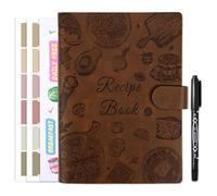 XKDOUS Waterproof Recipe Book to Write in Your Own Recipes, Leather Cook Book with Long and Short Recipe Pages (Brown)