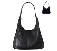 XKE-X Soft PU Leather and Suede Tote Bag Shoulder Bag for Women - Large Capacity Hobo Bag with Interior Pockets, Black, L