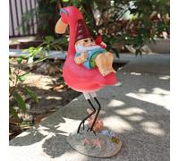 XKFLAUHM Flamingo Gnome Garden Decor Statue Funny Flamingo Gnome Outdoor Tiki Bar Decorations for Yard Patio Lawn Unique Housewarming Birthday Tropical Gift