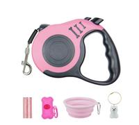 XKGSLNB Retractable Dog Leash 10FT Sturdy, Easy to Operate, Ideal for Daily Walks, with Folding Bowl, Dispenser, Rubbish Bags, Fur Memorial Keychain, Great for Small and Medium Dogs(Pink)