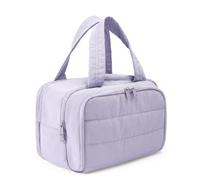 XKIILH Travel Toiletry Bag for Women, Large Lightweight Puffy Makeup Bag, Wide-open Wet-Dry Separation Organizer with Multi-Pocket & Carry Handle for Toiletries, Cosmetics, Essentials, Light Purple, M