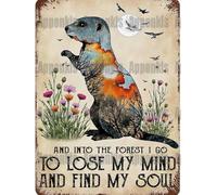 XKKLJH Funny Retro Groundhog and INTO The Forest I GO to Lose My Mind and FIND My Soul Metal Tin Sign Suitable for Home and Kitchen Bar Cafe Garage Wall Decor 8x12 Inch