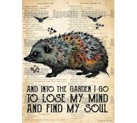 XKKLJH Funny Retro Hedgehog and INTO The Forest I GO to Lose My Mind and FIND My Soul Metal Tin Sign Suitable for Home and Kitchen Bar Cafe Garage Wall Decor 8x12 Inch