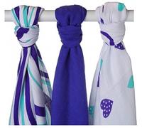 XKKO 8594161573203 - Pack of 3 Bamboo Muslin, Hearts and Blue Waves Design, 70 x 70 cm