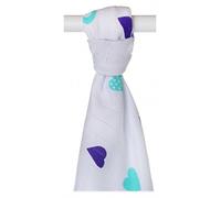 XKKO 8594161573555 - Bamboo Muslin, Design Hearts Blue, 90 x 100 cm