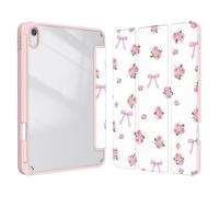 Xkladz Case for iPad (A16) 11th Generation (2025) 11 inch, iPad 10th Generation 2022 10.9 inch, Case with Pencil Holder, Clear Back Cover Cute Design for Women Girl, Auto Sleep/Wake, Bow Rose