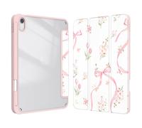 Xkladz Case for iPad (A16) 11th Generation (2025) 11 inch, iPad 10th Generation 2022 10.9 inch, Case with Pencil Holder, Clear Back Cover Cute Design for Women Girl, Auto Sleep/Wake, Bow Tulip