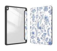 Xkladz Case for iPad pro 10.5 inch 2017/ iPad Air 3rd Generation 2019, Case with Pencil Holder, Stand Clear Back Cover Cute Cool Design for Women Girls, Auto Sleep/Wake, Blue Flower