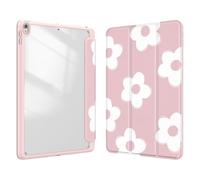 Xkladz Case for iPad pro 10.5 inch 2017/ iPad Air 3rd Generation 2019, Case with Pencil Holder, Stand Clear Back Cover Cute Cool Design for Women Girls, Auto Sleep/Wake, Pink White Flower