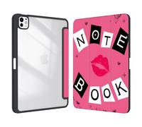 Xkladz Case for iPad Pro 11-Inch M5/M4 2025/2024 (6th/5th Generation), Case with Pencil Holder, Clear Back Cover Cute Cool Design for Women Girls, Auto Sleep/Wake, Rose Red Book