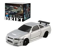 XKlemBauklode Remote Control Drift Car, 1:43 Mini Racing RC Drifting Car Model with Lights Kit, Indoor Drift Vehicle Model Halloween Surprising for Car Fans Adults (RTR Version/Silver)