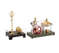 XKlemBauklode Steam Engine Kit That Runs, DIY Assembly Retro Steam Engine Model with Boiler Support and Additional Load+Mini Steam Generator and Lamp Scene, Creative Gifts for Physics Lover