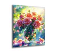 Xkogjo Diamond Painting, 5D Full Drill Pink Rose Diamond Art Kits Adults Kid, Crystal Art Kits of Painting, DIY Embroidery Cross Stitch Kit, for Home Living Room Wall Decorations, Gifts 35x45cm e-865