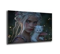 Xkogjo Diamond Painting, 5D Full Drill Woman Cat Diamond Art Kits Adults Kid, Crystal Art Kits of Painting, DIY Embroidery Cross Stitch Kit, for Home Living Room Wall Decorations, Gifts 25x35cm e-892